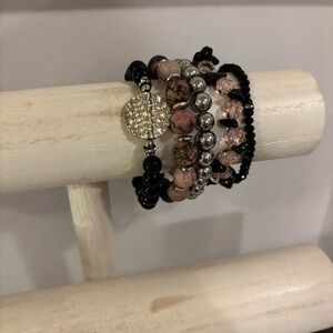NWT black and pink gemstone 5 bracelet set